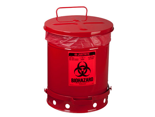 Justrite Biohazard 10 Gal Waste Can (Red)
