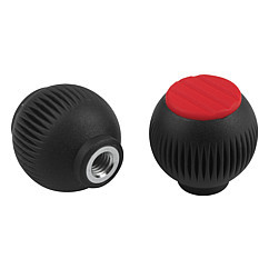 Kipp 3/8"-16 (ID) x 50 mm (D) Novo-Grip Ball Grips, Stainless Steel Bushing, Internal Thread, Size 4, Red (10/Pkg.), K0253.04A46