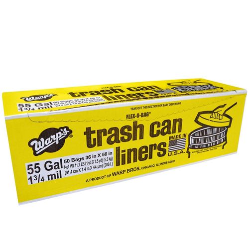 Warp's Flex-O-Bag 55 Gallon Trash Can Liners, 1-3/4 Mil. 50 Count
