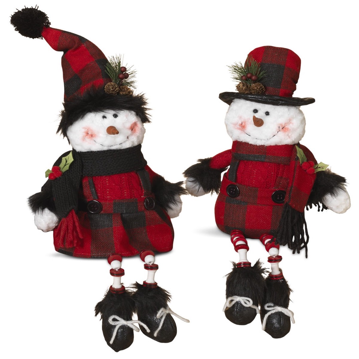 15" Buffalo Plaid Plush Snowman Shelf Sitter