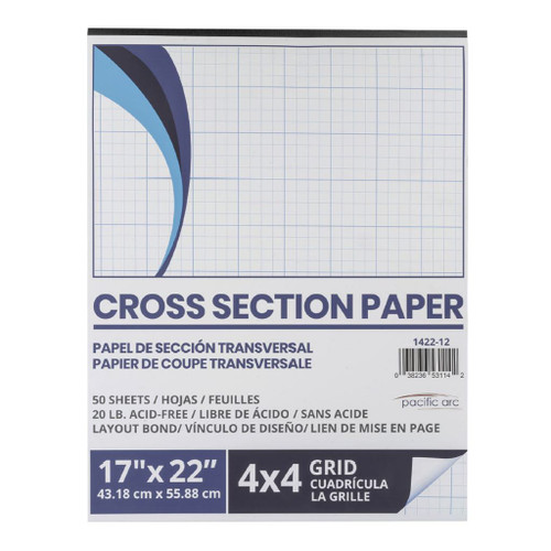Pacific Arc Cross Section Drawing Paper 4x4 grid, 50 sheet pad, 17" x 22"