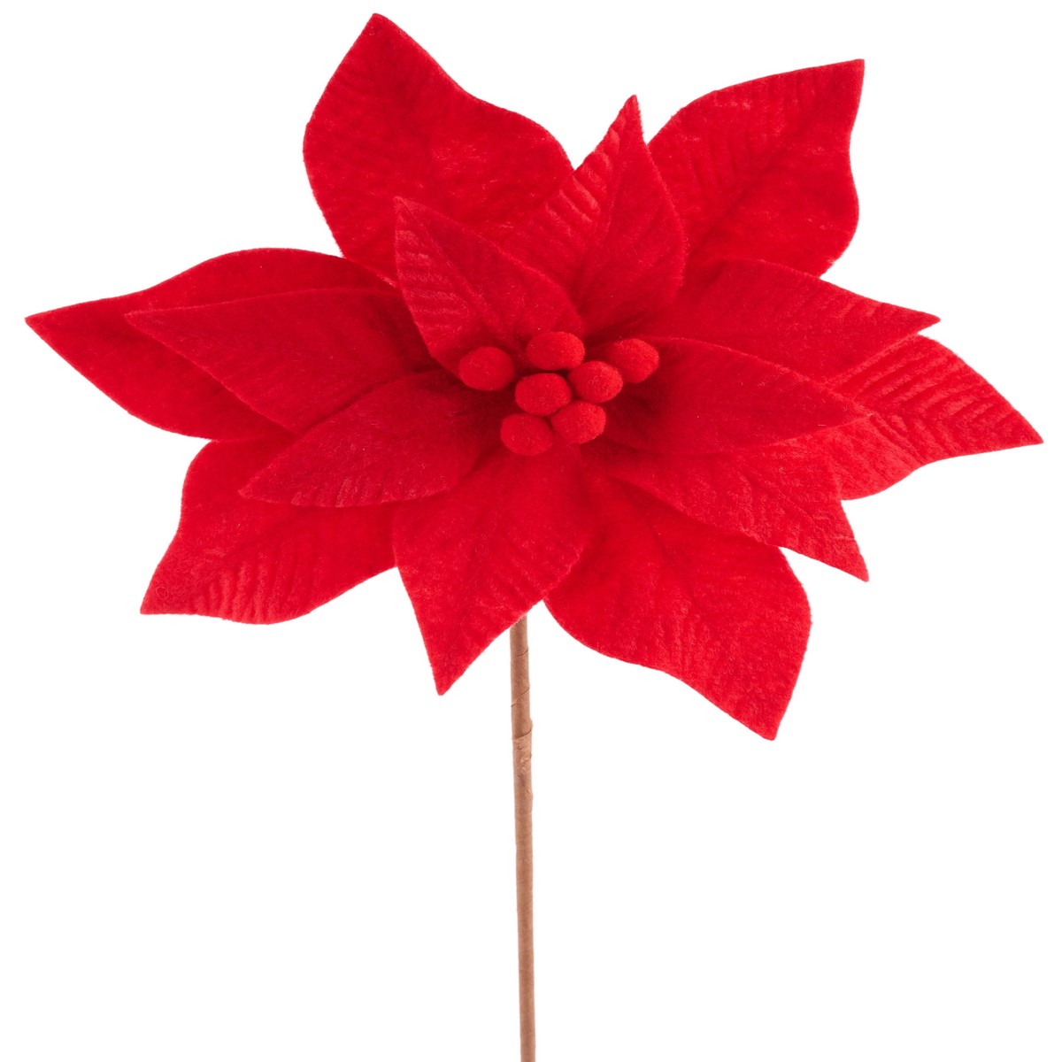 20" Red Felt Poinsettia Stem Pick Spray