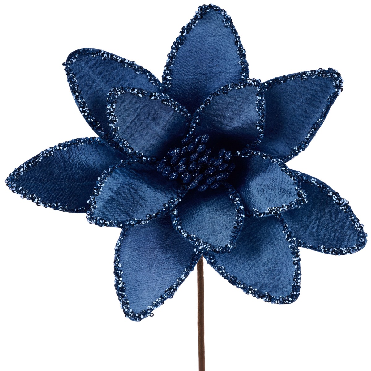 20" Smoke Blue Satin Glitter Poinsettia Stem