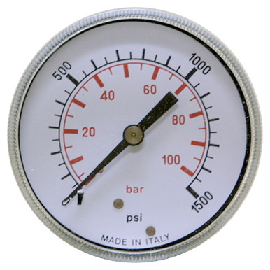 1500 PSI 100 BAR Pressure 2.5" Dia. Dry Back Mount 1/4" NPT Plastic Gauge