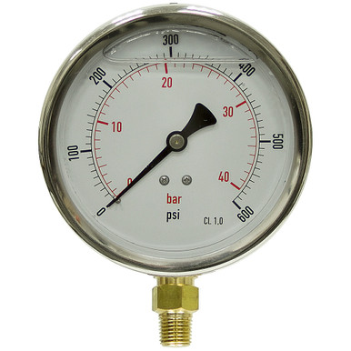 600 PSI Pressure 4" Dia. Liquid Filled Lower Mount 1/4" NPT Stainless Steel Gauge Dynamic PDLC-2P-040-A