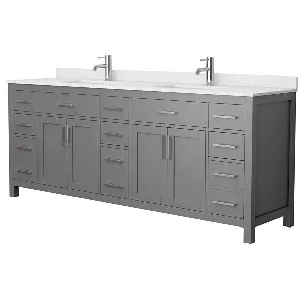 Wyndham Beckett 84" Dark Gray Double Vanity, White Marble Top