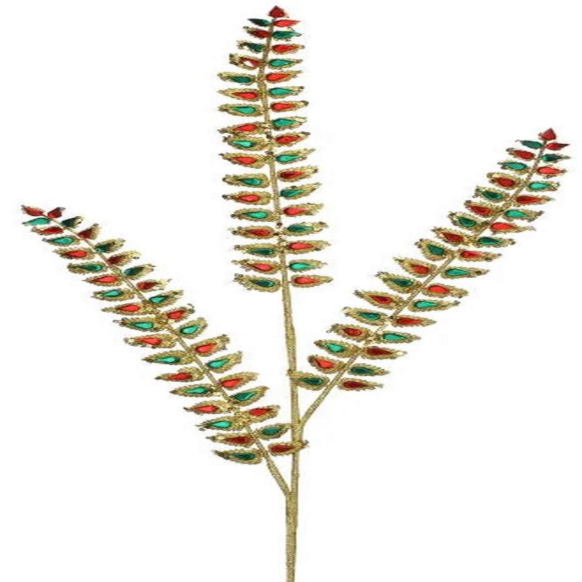 24" Red, Green & Gold Jeweled Long Leaf Spray