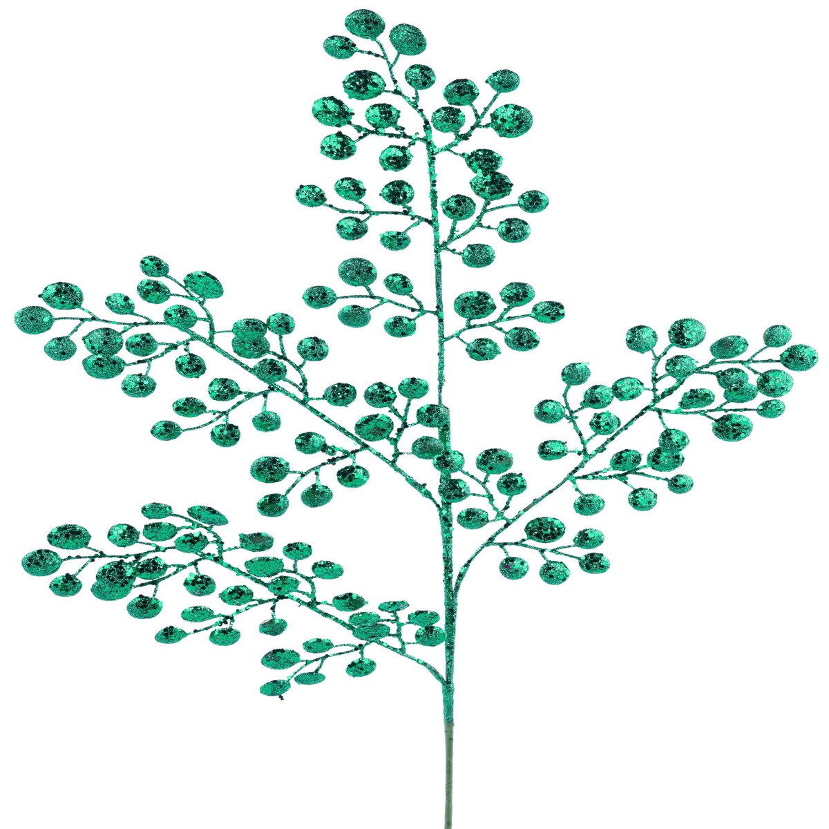 33" Emerald Green Glittered Round Leaf Stem Spray