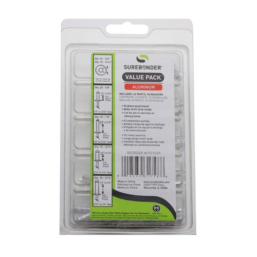 Surebonder Aluminum Rivet/Washer Variety Pack, 92/pkg.