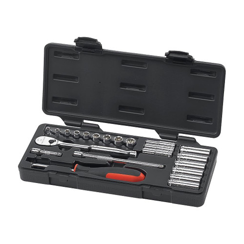 GearWrench 1/4" Drive 6 & 12-Point Standard & Deep Metric Sockets, 22-Piece Set