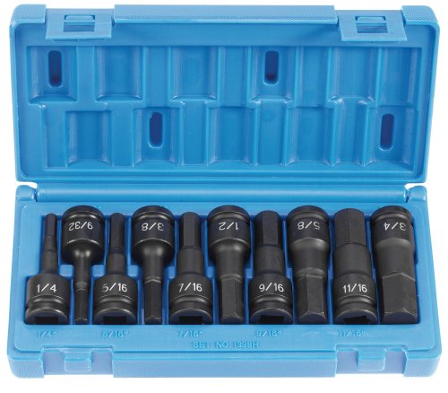 Grey Pneumatic Corp 1398H 1/2'' Drive Fractional Hex Driver Set - 10 Piece