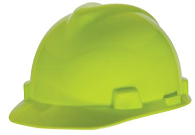 MSA V-Gard Hard Hat, Slotted Cap w/ Staz-On Suspension, Bright Lime Green #815558