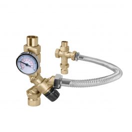 Caleffi 520510AX 3-Way Outlet Tankmixer Water Heater Mixing Valve W/Gauge 3/4" MNPT X 3/4" FNPT