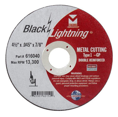 5" x .045 x 7/8" Black Lightning Cut-Off Wheel - Type 1 - Double Reinforced, Mercer Abrasives 616100 (25/Pkg.)