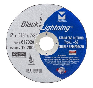 5" x .045" x 7/8" Black Lightning Cut-Off Wheel for Stainless Steel - Type 1, Mercer Abrasives 617020 (25/Pkg.)