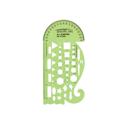 Pacific Arc All-Purpose Template with Protractor, 43 Cutouts