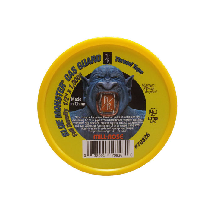 Blue Monster 70826 Gas Guard 1/2" x 1000" PTFE Thread Seal Tape