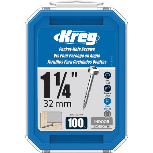 Kreg Pocket Hole Screws Pan Head Square Drive, 6, 1-1/4", 100