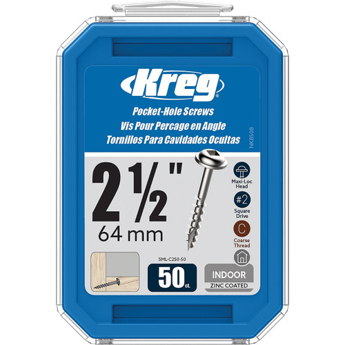Kreg Pocket Hole Screws Maxi-Loc Square Drive, 8, 2-1/2", 50