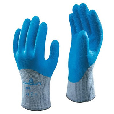 SHOWA 305 Latex Coated Gloves, X-Large, Blue/Gray, 12 Pair, #305XL10