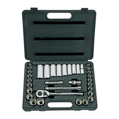 Stanley 3/8" Drive 12-Point Standard & Deep SAE/Metric Socket Set, 34-Piece
