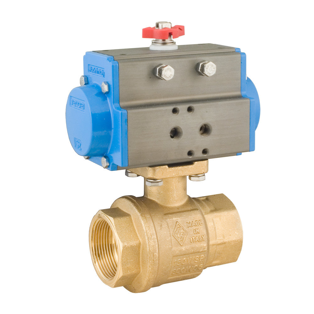 Bonomi 8P0082LF NPT Lead Free Brass Ball Valve with Spring Return Pneumatic Actuator, Direct Mount, 2-Way, Full Port, 600 WOG