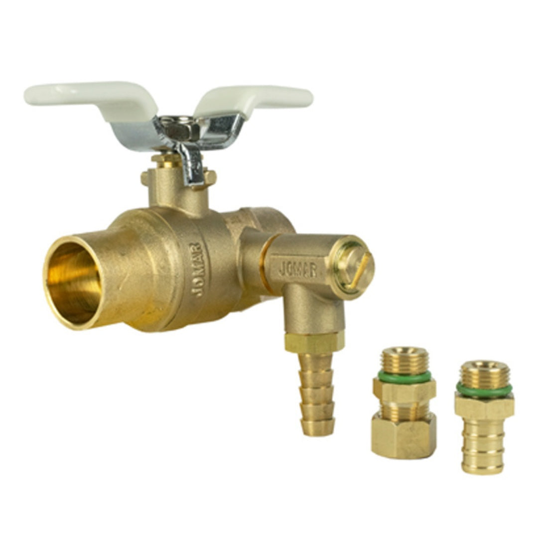 Jomar 101-080RVSSG 2 Pack - 3/4 Inch Solder Lead Free Brass 2-Piece Ball Valves with 80 PSI Thermal Expansion Relief & Stainless Steel Trim