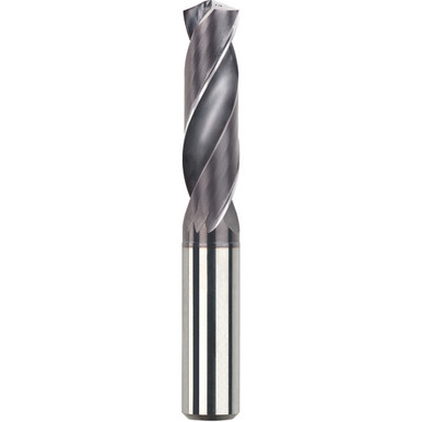 9/16" Dia. x 16 mm Shank x 65 mm Flute Length x 115 mm OAL, 3xD, 140 Degree, TiAlN, 2 Flute, Coolant Thru, Round Solid Carbide Drill Series/List #5601 MT9398787
