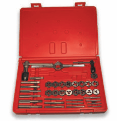 37 Piece Hi-Carbon Steel Machine Screw & Fractional Course & Fine Thread Tap and Round Die Set (1 Set), Norseman Drill #50060