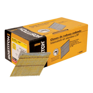 Bostitch 28 Degree, 3-1/2" x 0.131", Smooth Shank, Wire Collated, Full Round Head, Stick Framing Nail (2,000/Pkg), #S16D131GAL-FH