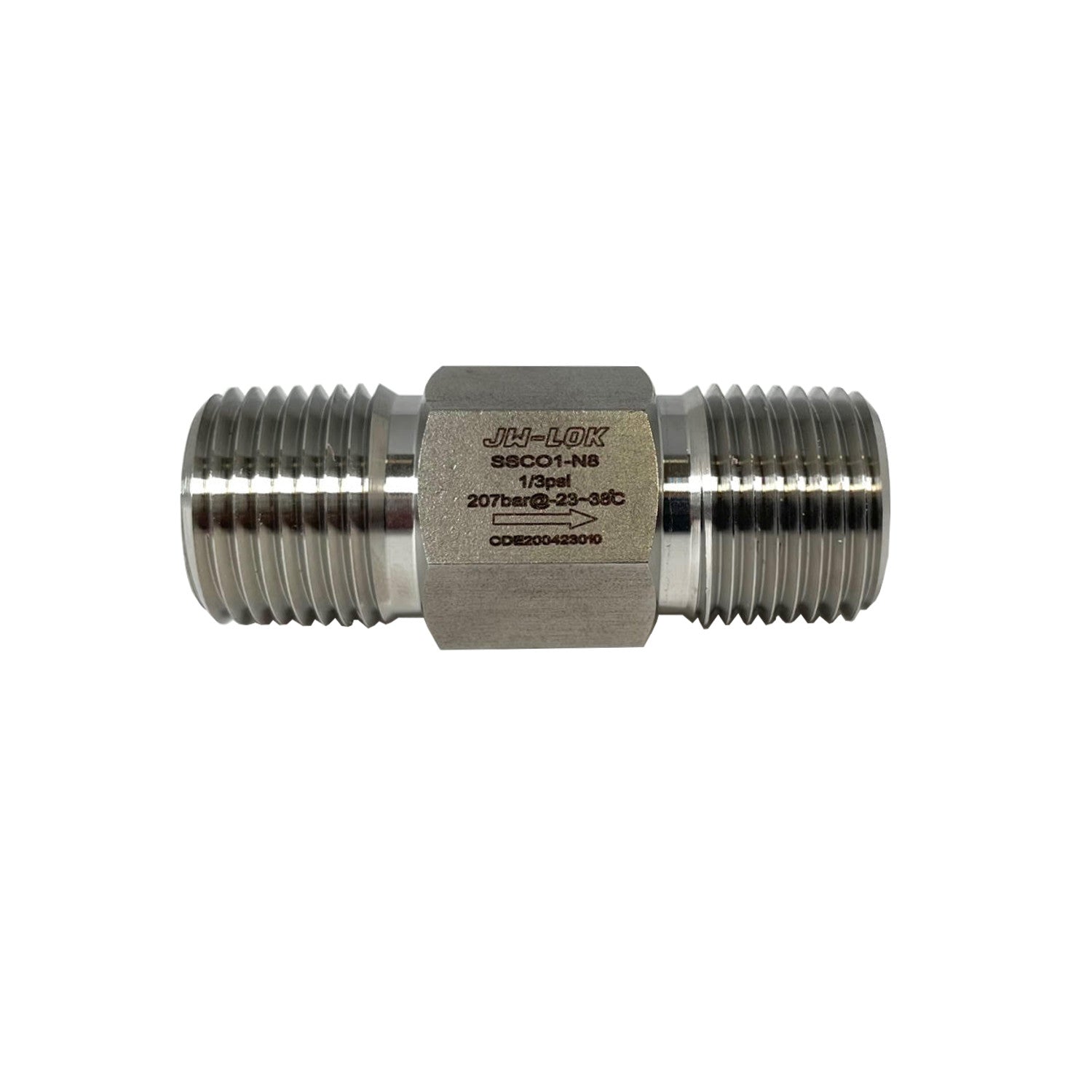 JW-LOK Inline Check Valve, 1/2 MNPT, 316 SS, 3000 PSI