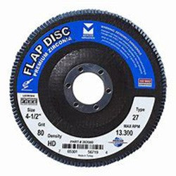 Type 27 Standard Zirconia Flap Discs - 5" x 7/8", Grit: 80, Mercer Abrasives 276080 (10/Pkg.)