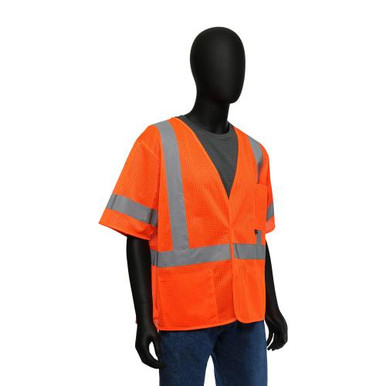 HI-VIS ORANGE ECONOMY SAFETY VEST WITH HOOK & LOOP FRONT CLOSURE- ANSI/ISEA 107-2015 CLASS 4 47301/L