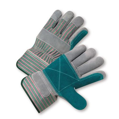 Double Palm Select Shoulder Leather Rubberized Safety Cuff Glove - Green/Pink Fabric: Large 500LDP-A
