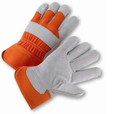 Select Leather Palm Rubberized Safety Cuff Glove - Solid Orange Cuff and Fabric Back, SIZE LARGE 558OR