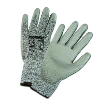 Peppered HPPE/High Performance Yarn, 13 gauge, Gray Polyurethane Coated - EN388 4342, ANSI A2 Cut Level 720DGU/L