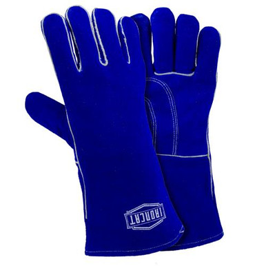 Premium side split cowhide welding glove, reinforced wing thumb, cotton/foam lining, gauntlet cuff, welted fingers, Kevlar sewn 9050/LHO