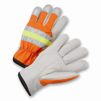 Premium Grain Cowhide Palm, Hi-Vis Orange Polyester Back Driver, Keystone Thumb3M Scotchlite Tape HVO990K/S