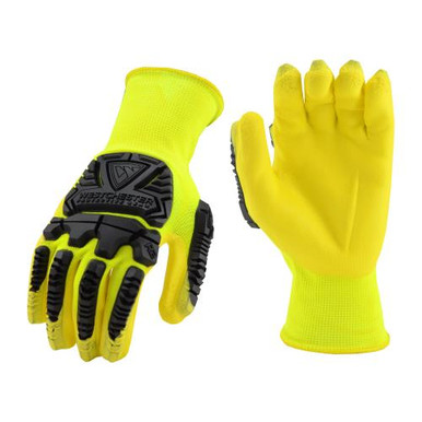 13g Hi-Vis Yellow Nylon glove with Hi-Vis Yellow Nitrile Foam palm coating & Black Westchester TPR on back of Hand EN388 = 4145 HVY713NFB/L