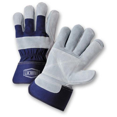 Premium Select Double Leather Palm, Blue Rubberized Safety Cuff w/Heavy Blue Cotton Back/Sew with Kevlar IC5DP/XL