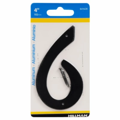 House Address Number 6, Nail-On, Black Finished Aluminum, 4-In.