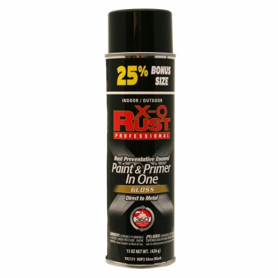 X-O Rust Anti-Rust Enamel Spray Paint & Primer, Gloss Black, 15 oz.