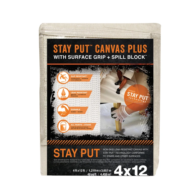 Stay Put Painters Canvas Plus, Surface Grip, Spill Block, 4 x 12-Ft.