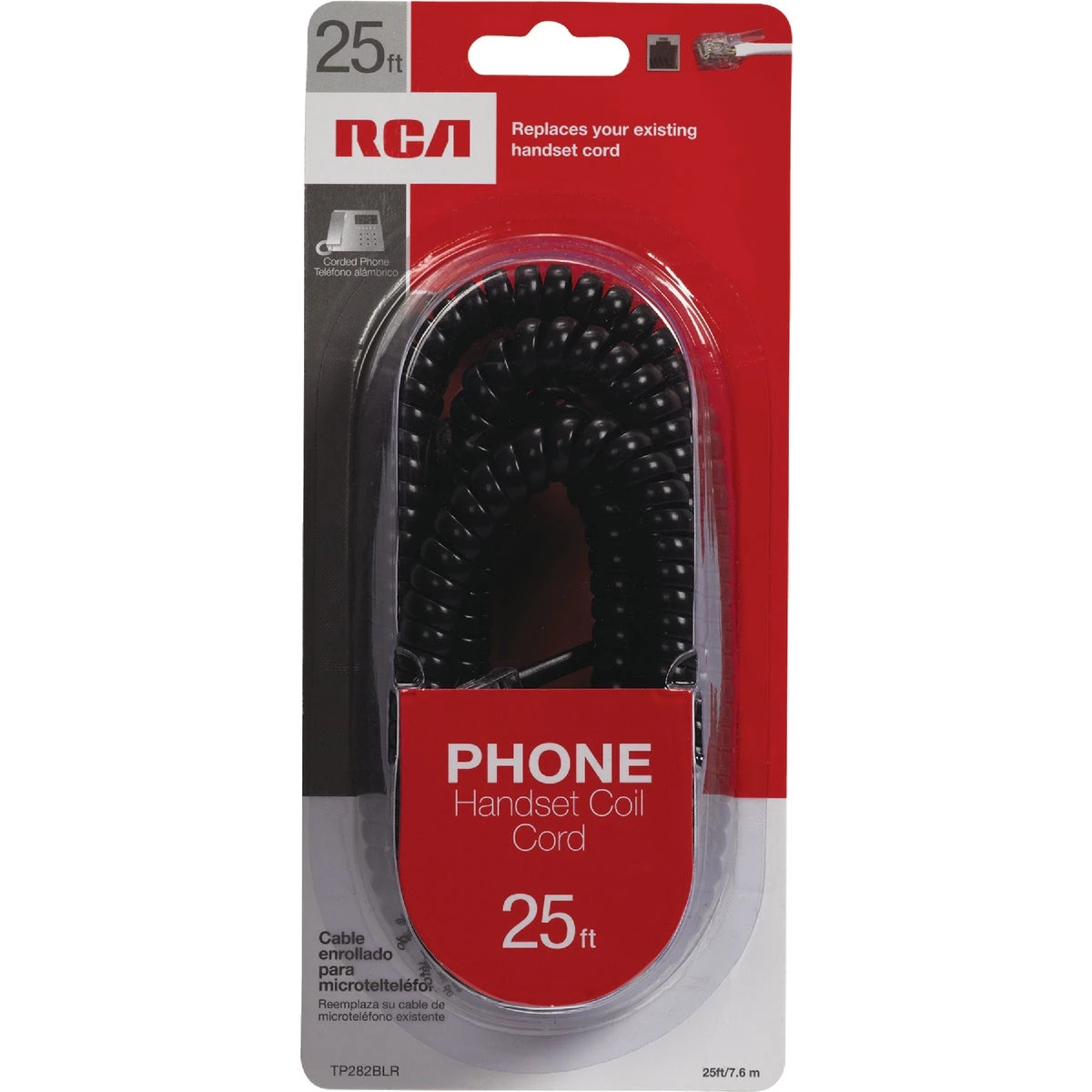 Phone Handset Cord, Black, 25-Ft.