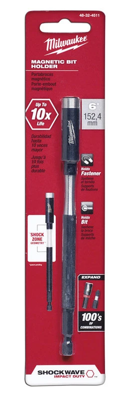 Shockwave 6 In. Magnetic Bit Holder, 1/4 In. Hex Drive, Steel