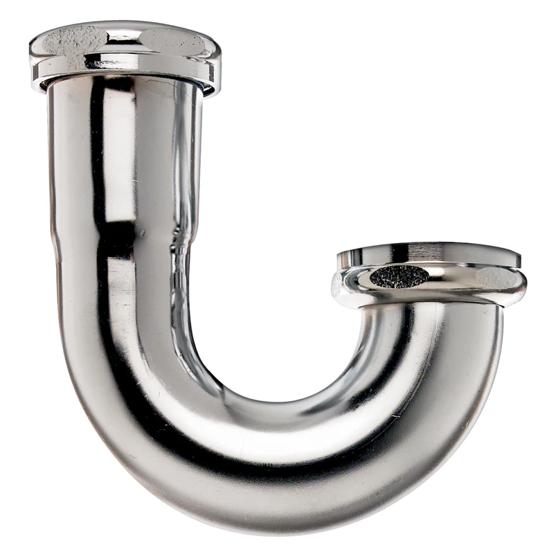 Sink Trap J-Bend Drain Pipe, Chrome Plated, 22 Gauge, 1-1/2 x 1-1/2 In.