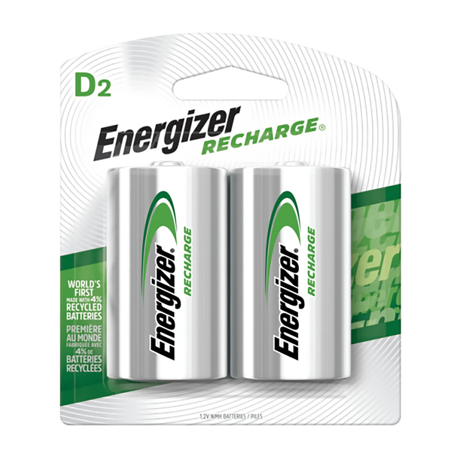 Rechargeable D Cell Alkaline Batteries, 2 Pack