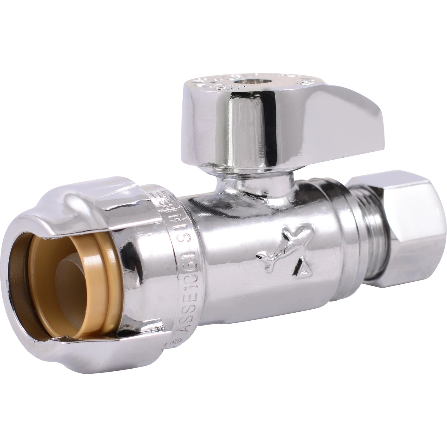 Push-Fit Straight Stop Valve, Quarter Turn, 1/2 x 3/8 In. OD, 4-Pk.