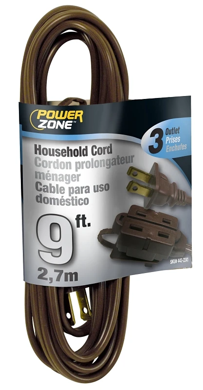 16/2 Spt-2 Indoor Extension Cord, 9 Feet, Brown, Model Or670609
