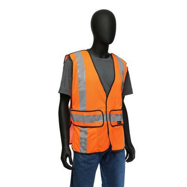 HI-VIS ORANGE BREAKAWAY SAFETY VEST WITH HOOK & LOOP FRONT CLOSURE- ANSI/ISEA 107-2015 CLASS 2 47201/O